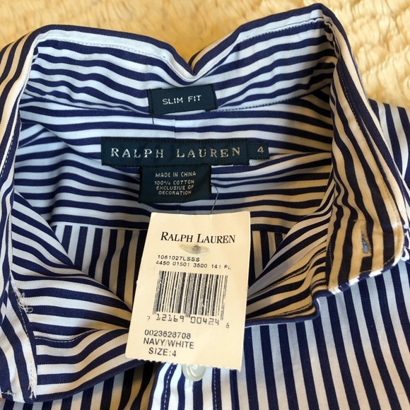 Ralph Lauren Navy/White Striped Button Down - Picture 2 of 5